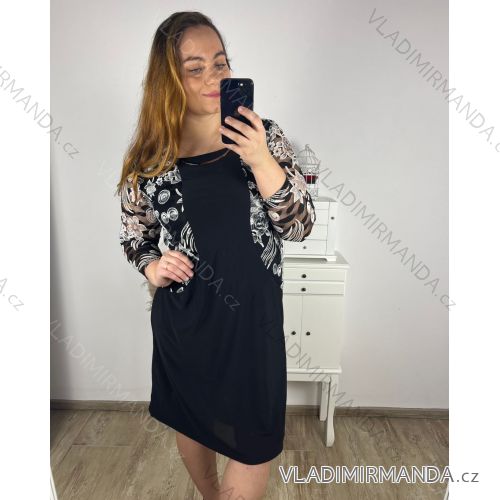 Šaty elegantní společenské 3/4 rukáv dámské nadrozměr (44-52) POLSKÁ MÓDA PMFF24BENE/DUR - Barva   Černá - Velikost   44