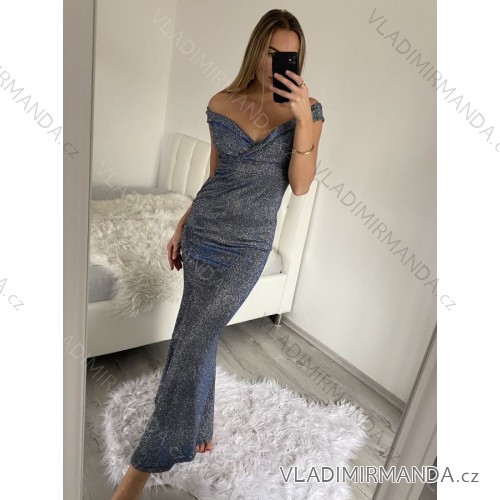Women's Extra Long Elegant Party Sparkly Carmen Dress (S/M ONE SIZE) ITALIAN FASHION IMM22FUZZY/DU -   silver
 -   S / M