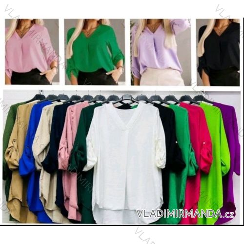 Tunika elegantní košilová dlouhý rukáv dámská nadrozměr (XL/2XL/3XL ONE SIZE) ITALSKÁ MÓDA IMBM24027