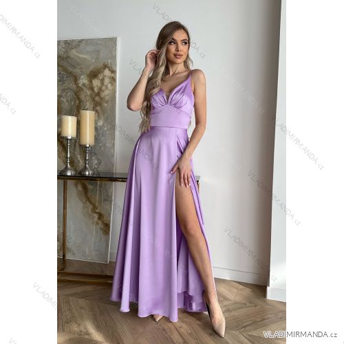 Women's Plus Size (42-46) Long Elegant Party Sleeveless Dress POLISH FASHION PMLBC23265-10 purple 40