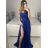 Šaty dlouhé společenské na ramínka dámské (S/M ONE SIZE) ITALSKÁ MÓDA IMPSH2460055 modrá S/M