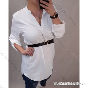 Tunika prodloužená košilová s páskem dlouhý rukáv dámská nadrozměr (2XL/3XL ONE SIZE) ITALSKÁ MÓDA IMD212156/DUR