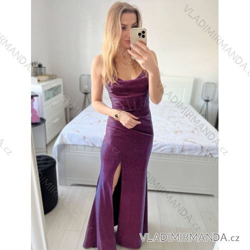 Šaty dlouhé elegantní třpytivé s flitry na ramínka dámské (S/M ONE SIZE) ITALSKÁ MÓDA IMPBB23C30737/DUR