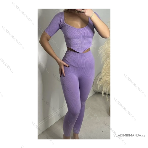 Souprava legíny dlouhé a croptop krátký rukáv dámská (S/M ONE SIZE) ITALSKÁ MÓDA IMPLP2482307011