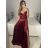 Šaty carmen dlouhé na ramínka elegantní saténové dámské (S/M ONE SIZE) ITALSKÁ MÓDA IMPBB22B22735/DR -   tmavě červená,   S/M