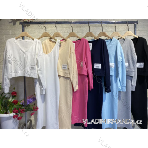 Women's Long Sleeve Elegant Strap Dress and Sweater Set (S/M ONE SIZE) ITALIAN FASHION IMPGM23021