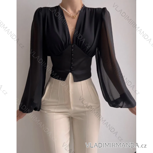 Croptop elegantní dlouhý rukáv dámský (S/M ONE SIZE) ITALSKÁ MÓDA IMPLS2431834
