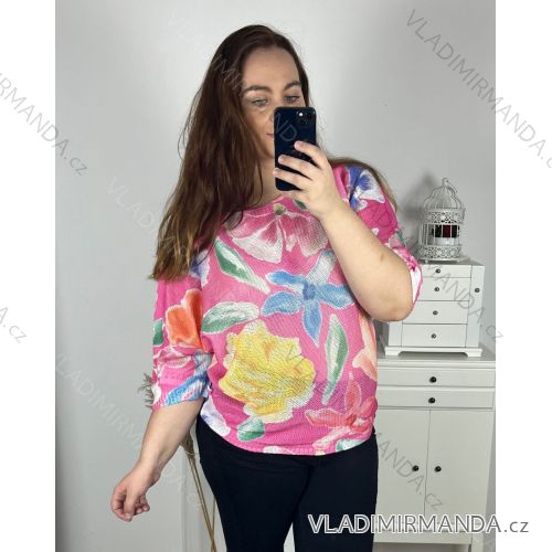 Dünner Langarmpullover für Damen in Übergröße (3XL/4XL/5XL EINHEITSGRÖSSE) ITALIAN FASHION IMC24ELBA/DU - Rosa - 4XL/5XL