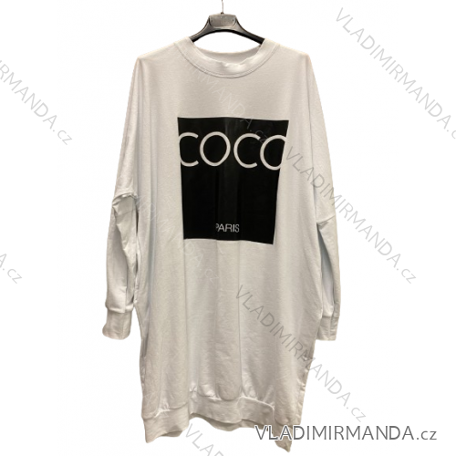 Šaty mikinové oversize dlouhý rukáv dámské (UNI S/M/L/XL) ITALSKÁ MÓDA IMM21655W/DR BÍLÁ