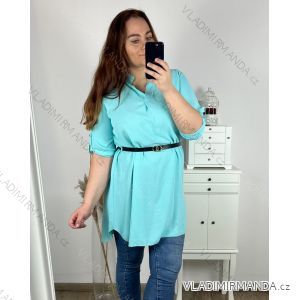 Tunika košilová s páskem dlouhý rukáv dámská nadrozměr (2XL/3XL ONE SIZE) ITALSKá MóDA IM424LEJLA