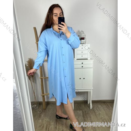 Šaty košeľové dlhý rukáv dámske nadrozmer (3XL/4XL ONE SIZE) TALIANSKA MÓDA IM424076/DR 3XL / 4XL svetlo modrá