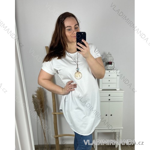 Tunika s přívěskem krátký rukáv dámská nadrozměr (2XL/3XL/4XL ONE SIZE) ITALSKÁ MÓDA IMC24011/DR 3XL/4XL bílá
