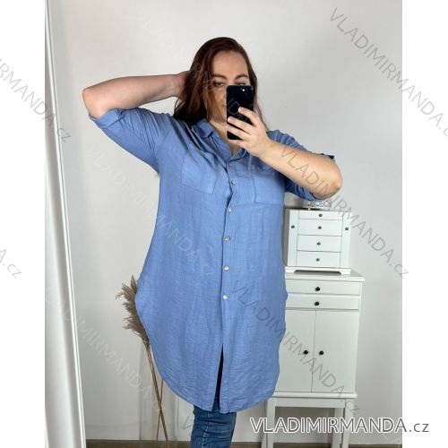 Women's Plus Size Extended Long Sleeve Shirt (XL/2XL ONE SIZE) ITALIAN FASHION IMC22808 XL/2XL blue