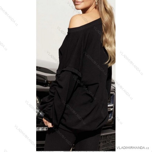 Mikina dlouhý rukáv dámská (L/XL ONE SIZE) ITALSKÁ MÓDA IMWK2121440/DR -   Černá -   L/XL