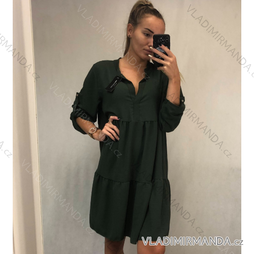 Kleid lange 3/4 Ärmel Damen (XXL ONE SIZE) ITALIAN FASHION IMD202505/DR -   zelená smaragdová -   S / M