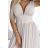 490-2 SUSAN Long brocade dress with a neckline and stitching at the waist - beige