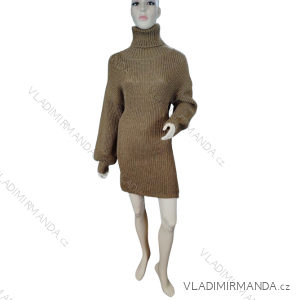 Šaty pletené teplé s rolákem dlouhý rukáv dámské (S/M ONE SIZE) ITALSKÁ MODA IMM201196/DR