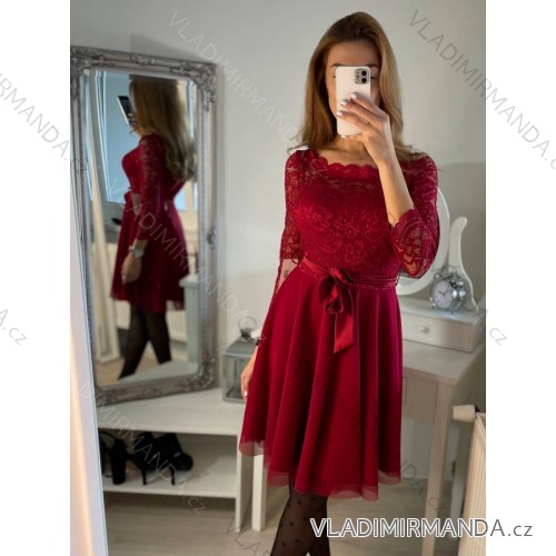Šaty elegantní dlouhý rukáv dámské (S/M ONE SIZE) ITALSKÁ MÓDA IMPSH24V3852 červená S/M
