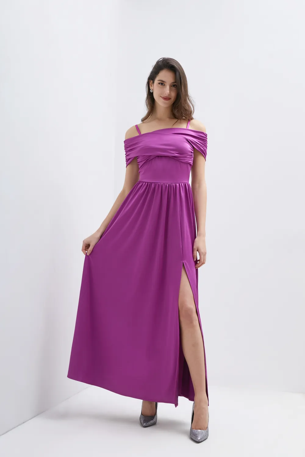 Šaty dlouhé elegantní na ramínka dámské (S/M ONE SIZE) ITALSKÁ MÓDA IMPSH245549