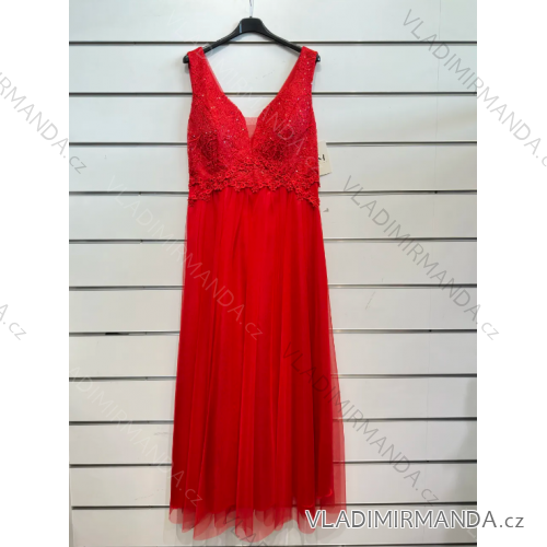 Šaty dlouhé společenské na ramínka dámské nadrozměr (L/XL/2XLNE SIZE) ITALSKÁ MÓDA IMPSH24L676 červená L-2XL
