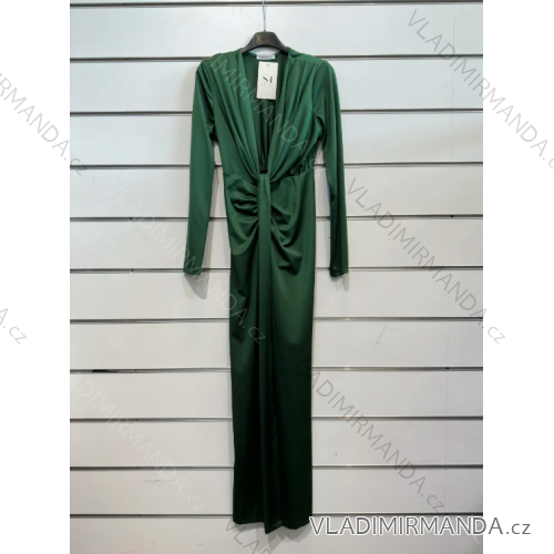 Langes Party-Langarmkleid für Damen (S/M EINHEITSGRÖSSE) ITALIAN FASHION IMPSH235438 dunkelgrün S / M