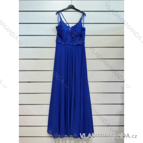 Šaty dlouhé společenské na ramínka dámské (S/M ONE SIZE) ITALSKÁ MÓDA IMPSH2460055 modrá S/M