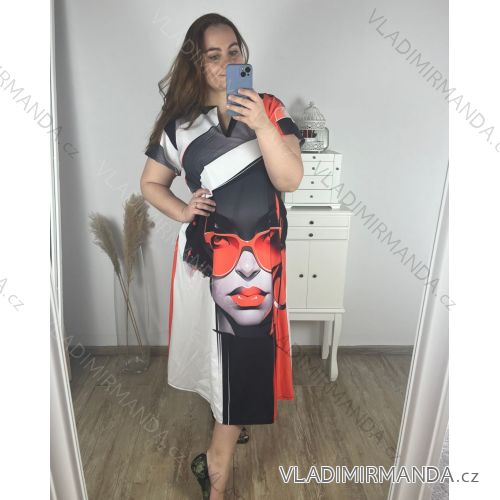 Šaty s krátkým rukávem dámske nadrozměr (L/XL/2XL ONE SIZE) TALIANSKÁ MÓDA IMF24LAJLA