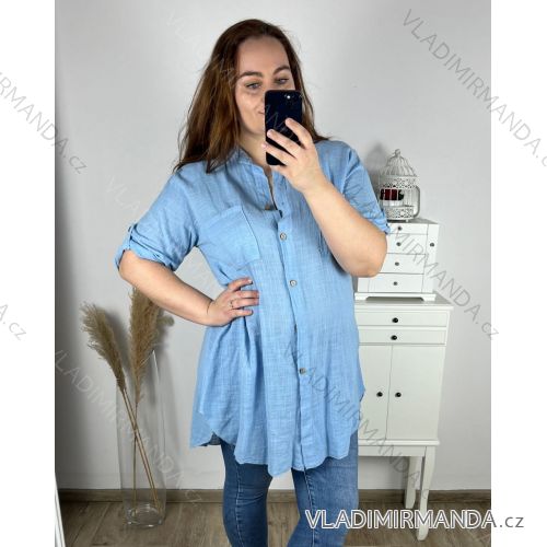 Košile prodloužená dlouhý rukáv dámská nadrozměr (XL/2XL/3XL ONE SIZE) ITALSKÁ MÓDA IMC24BRIGITA