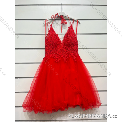 Šaty krátké společenské na ramínka dámské (S/M ONE SIZE) ITALSKÁ MÓDA IMPSH2460050 červená S/M