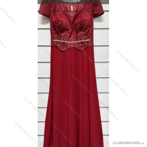 Šaty dlouhé společenské krátký rukáv dámské (S/M ONE SIZE) ITALSKÁ MÓDA IMPSH2480706 červená S/M