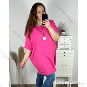 Tunika s přívěškem krátký rukáv dámská nadrozměr (5XL/6XL ONE SIZE) ITALSKÁ MÓDA IMBM24LOVE/DR