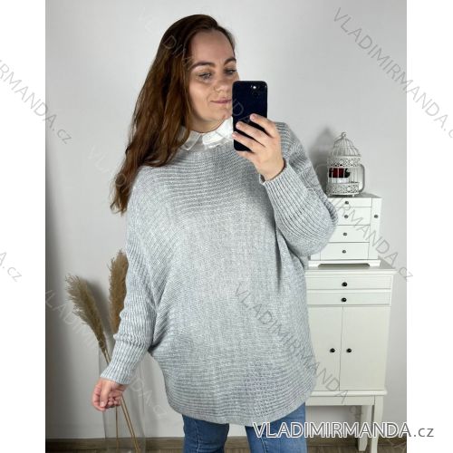 Women's Plus Size Extended Bat Long Sleeve Sweater (3XL/4XL/5XL ONE SIZE) ITALIAN FASHION IMC22747/DR Vol. gray 4XL/5XL