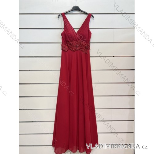 Šaty dlouhé společenské na ramínka dámské (S/M ONE SIZE) ITALSKÁ MÓDA IMPSH2480628 červená S/M