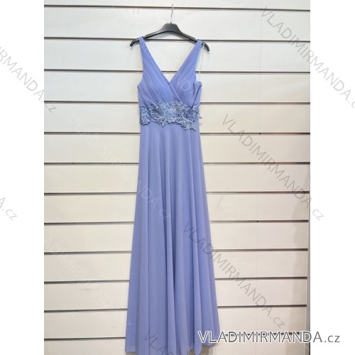 Šaty dlouhé společenské na ramínka dámské (S/M ONE SIZE) ITALSKÁ MÓDA IMPSH2480628 světle modrá S/M