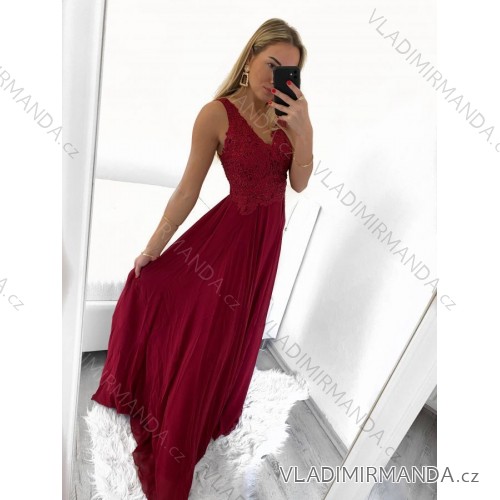 Šaty dlouhé společenské na ramínka dámské (S/M ONE SIZE) ITALSKÁ MÓDA IMPSH2461102 tmavě červená S/M