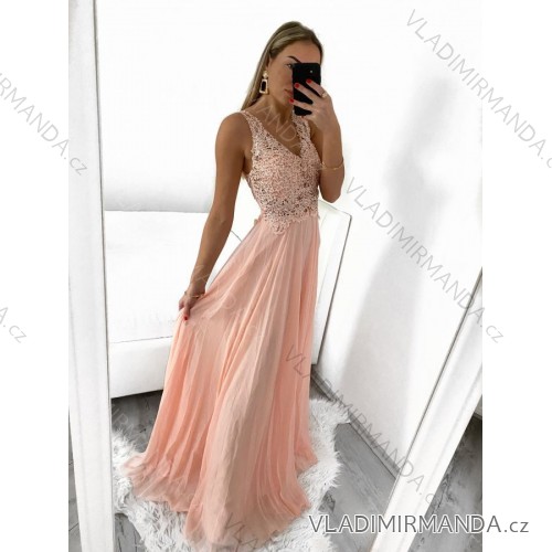 Women's long party dress with straps (S/M ONE SIZE) ITALIAN FASHION IMPSH2461102 pink S/M