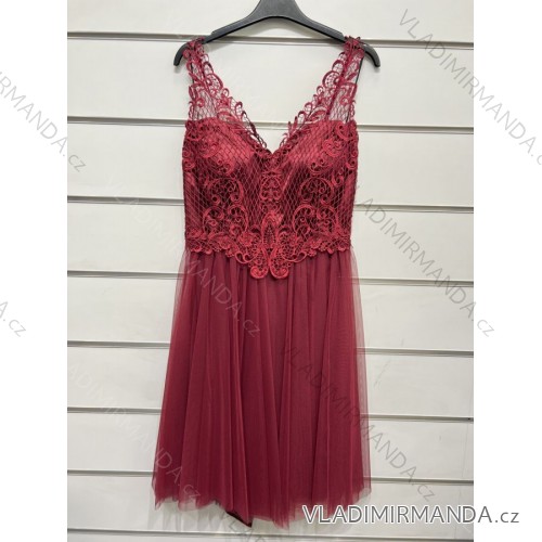 Šaty krátké společenské bez rukávu dámské (S/M ONE SIZE) ITALSKÁ MÓDA IMPSH24601 tmavě červená S/M