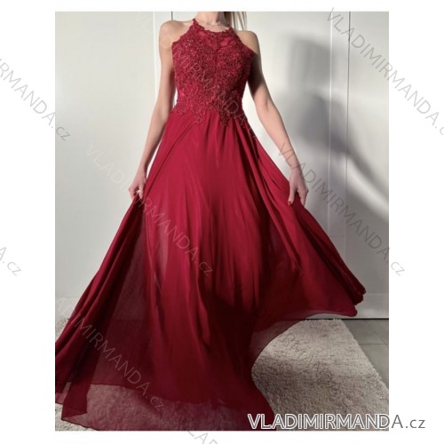 Šaty dlouhé elegantní společenské bez rukávu dámské (S/M ONE SIZE) ITALSKÁ MÓDA IMPSH24L18806 tmavě červená S/M