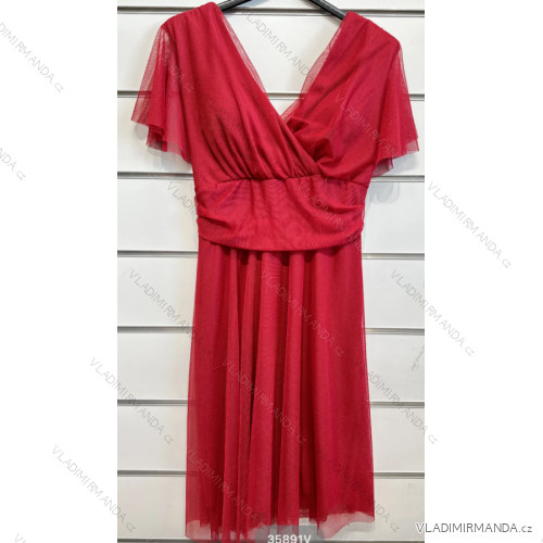 Šaty elegantní společenské krátký rukáv dámské (S/M/L/XL ONE SIZE) ITALSKÁ MÓDA IMPSH2435891V červená S/M-L/XL
