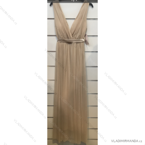 Šaty dlhé spoločenské na ramienka dámske (S/M ONE SIZE) TALIANSKA MÓDA IMPSH243677 béžová S/M