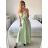 Long summer satin dress with straps women with belt (UNI S / M) ITALIAN FASHION IMM22INFINITE -   green pea -   S / M