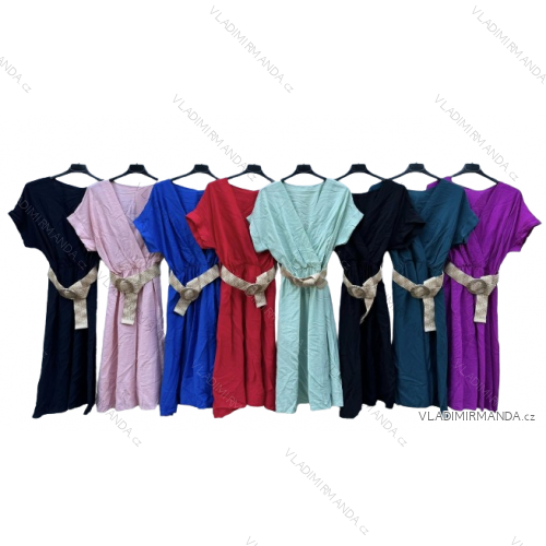 Šaty letní s páskem krátký rukáv dámské (S/M ONE SIZE) ITALSKÁ MODA IMD24031