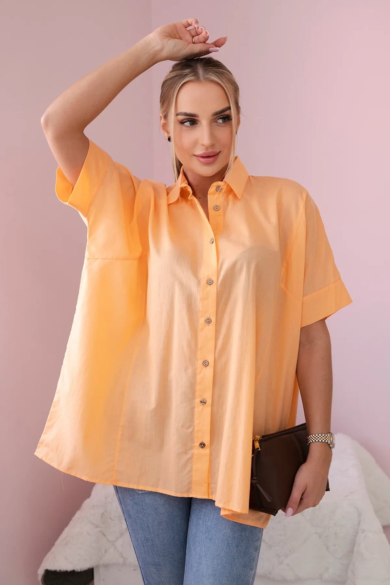 Apricot short-sleeved cotton shirt
