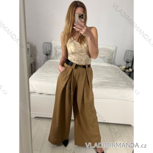 Nohavice dlhé oversize elegantné s opaskom dámske (S/M/L ONE SIZE) TALIANSKA MODA IM3244008/DU -   hnědá camel -   M / L
