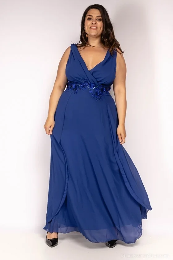 Women's Plus Size (42-48) Long Elegant Strapless Party Dress FRENCH FASHION FMPEL23AURYANEQS