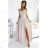 299-15 CHIARA elegantes Maxikleid mit Trägern - beige mit Glitzer