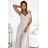 299-15 CHIARA elegantes Maxikleid mit Trägern - beige mit Glitzer