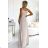 299-15 CHIARA elegantes Maxikleid mit Trägern - beige mit Glitzer
