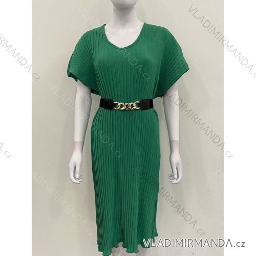 Šaty letní s páskem krátký rukáv dámské nadrozměr (XL/2XL/3XL ONE SIZE) ITALSKÁ MÓDA IMWM24113