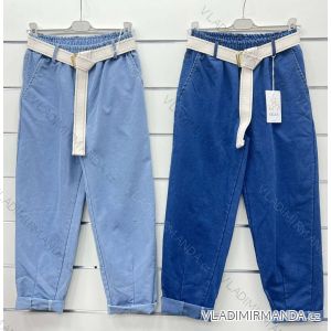 Kalhoty dlouhé riflové s páskem dámské (S/M/L ONE SIZE) ITALSKÁ MÓDA IMWCP24153